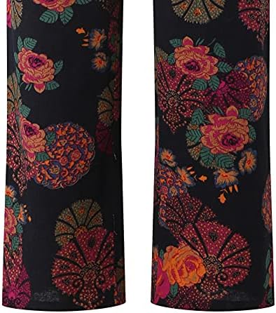 Calças de colheita Miashui para mulheres Pocket Casual Pocket Retro Patch Patch Flower Casual Pants Casual Pants Set