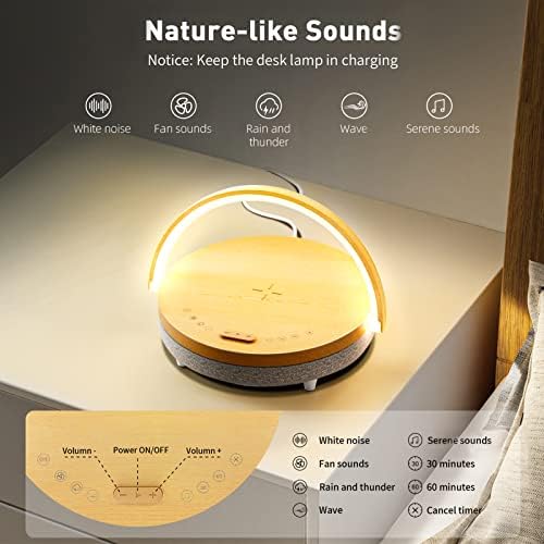 Vivilumens à beira da cabeceira LEVA Luz noturna com carregador sem fio e alto -falante Bluetooth, lâmpada de mesa como máquina