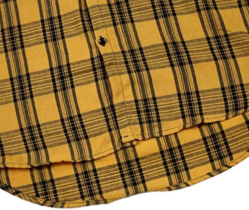 Camisetas xzhdd xadrez xadrez para masculino, colar de manga comprida Botão verificado para baixo para baixo Tops Lattice slim