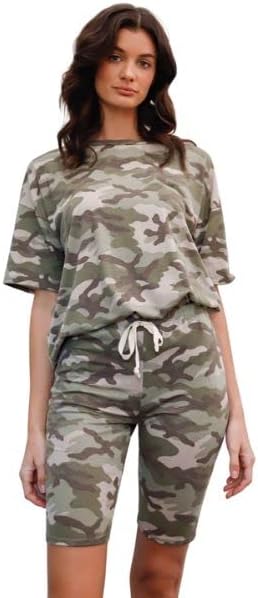 Camuflagem de Moss Camuflagem curta T-shirt e shorts de motoqueiros