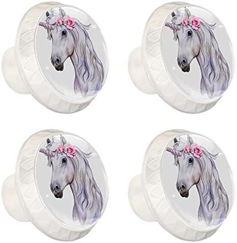 Botões de gaveta de cerveja para meninos unicorn havor floral maçaneta de cômoda de cristal botões de gabinete de vidro de cristal 4pcs impressão botões redondos berçários botões decorativos