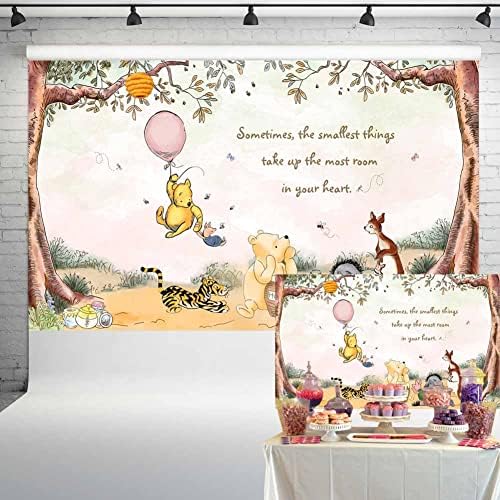 Decorações de chá de bebê do Pooh Urso Pooh Vintage para meninas Classic Winnie Cenário com Balão de Balão Rosa Antegramento de Aniversário 7x5 ft 143