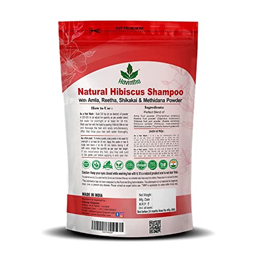 Haintha Natural Amla Reetha Shikakai Methidana e Hibiscus Powder Shampoo para cabelos - 227 gramas