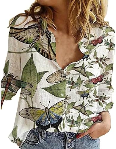 Tee feminino outono de verão de manga longa roupas de linho de linho de pescoço de pescoço para camiseta casual para