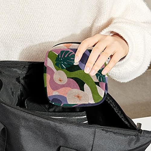 Bolsa de armazenamento de guardanapos sanitários de Oryuekan, bolsas de zíper menstrual reutilizável portátil, bolsa de armazenamento de tampões para mulheres meninas, folhas tropicais abstrata arte monstera moderna