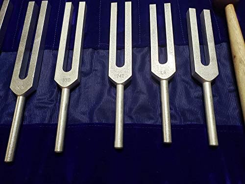 Kashsurg Tuning Forks Conjunto de 9 para cura de bênçãos de reparo de DNA milagre com alças longas