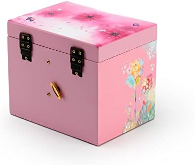 Tema floral de madeira rosa 18 Nota Spinning Ballerina Music Box - Muitas músicas para escolher - Romance de I'amour