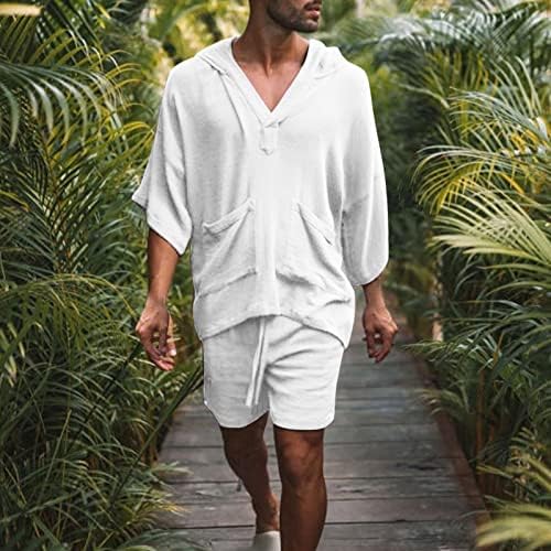 Mens linho botão das camisas masculinas Spring Summer Setor casual conjunta Havaí linho de algodão de algodão com capuz