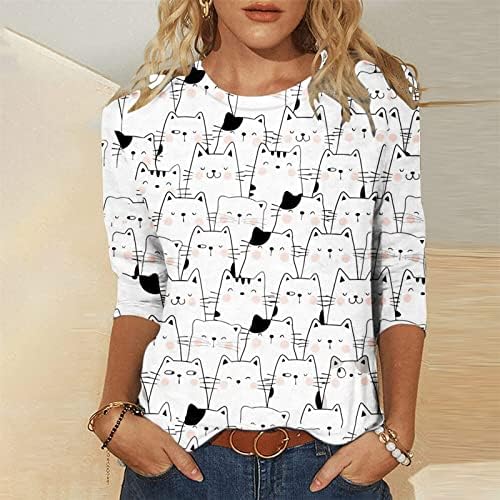 Camisetas gráficas exclusivas Camisetas de verão Crew pescoço fofo gato de gato