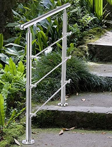 -Mandrails Peças de escada Rails de escada redonda de escada com trilhos internos e externos com kit de instalação, 39,4 polegadas
