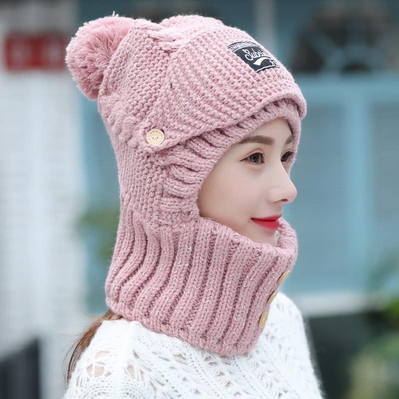 Chapéu de malha com protetores de ouvido, lã de lã de gorro feminino chapéu de inverno chapéu de lenço de máscara, 3 em 1 feminino