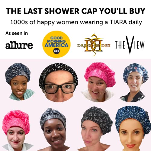 Tiara Luxury Shower Cap para mulheres, Terry forrado, sem vazamentos, à prova d'água, grande, reutilizável e sustentável touca