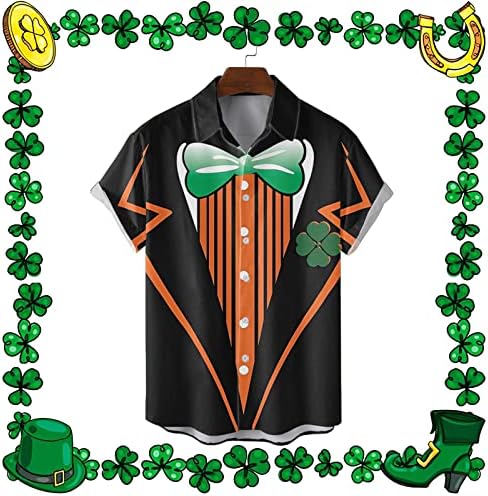 PDFBR St. Patrick's Day masculino Button Down Down Diretas de manga curta Casual Tops Green Graphic Plus Tamanho