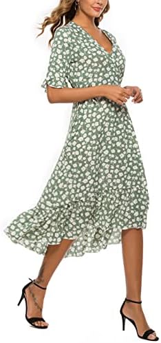 Vestido de estampa floral boho feminina de verão casual verão curto de babados em camadas de manga midi vestidos florais