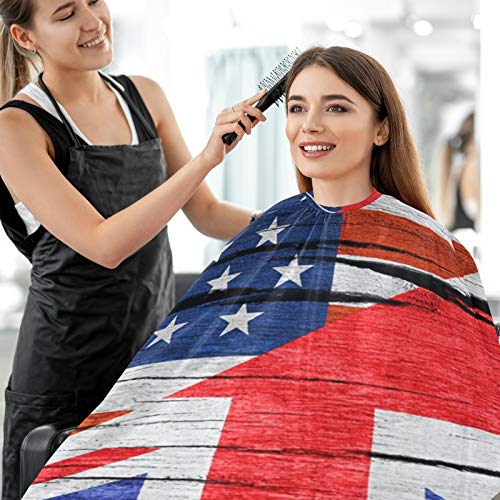 Cabo de barbeiro profissional e avental de barba 2 em 1-EUA bandeira e capa de cabelo inglês com 2 xícaras de sucção, água e cabeleireiro