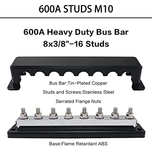 Jamgoer 600A Barra de ônibus pesada Distribuição de energia Bloco 48V Caixa de barramento DC com 8X M10 Terminal Studs para Battery