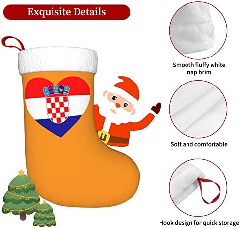 CutedWarf Love Croatia Flag de Natal Decoração de Natal Classic Classic 18 polegadas Lareira suspensa Meia