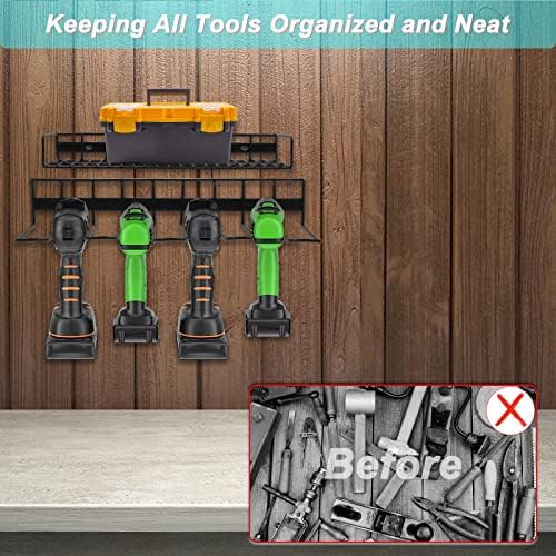 Rack de armazenamento de ferramentas de energia DREAMOON, porta -ferramenta de montagem na parede Organizador de armazenamento de ferramentas, suporte de ferramenta de aço compacto de serviço pesado, rack de armazenamento de garagem, presente para pai