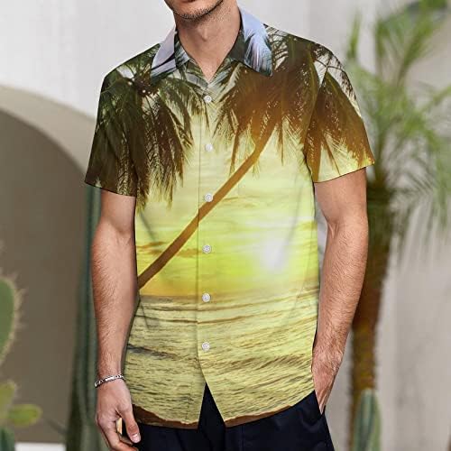 Camisas masculinas de férias no nascer do sol, botão de manga curta, camisa de praia de praia, camisetas gráficas Fit Tops