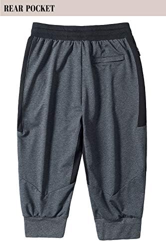 Tacvasen shorts masculinos 3/4 shorts longos de jogger, correndo algodão abaixo das calças dos joelhos com bolsos