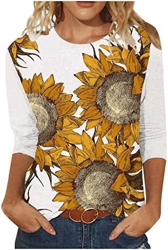 Camisa gráfica de verão no outono Mulheres 2023 3/4 Manga Crepão de algodão pescoço barco de pescoço lounge Capri Blouse camiseta para