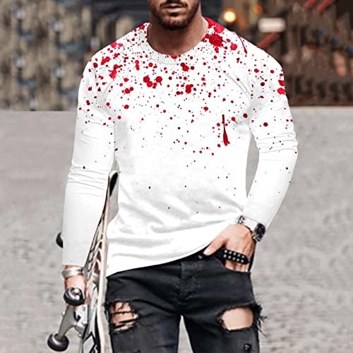 XXBR Halloween Tops para masculino, Soldier Long Sleeve 3D Sketon Athletic Workout Scary Crewneck Festumes Sports Tees