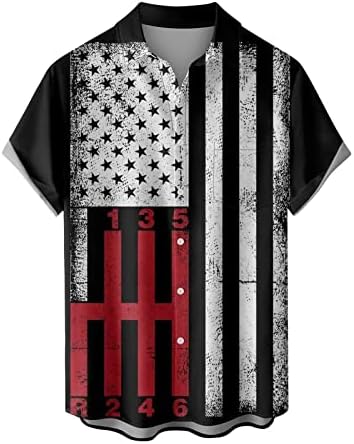 Camisas de treino de verão bmisEgm para homens masculino de primavera/verão da independência da bandeira de bandeira de bolso de bolso de peito solto botão