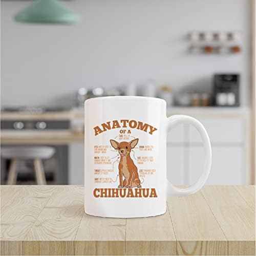 Kunlisa engraçada Chihuahua Cup, anatomia de uma caneca de cerâmica de chihuahua-11oz copo de chá de chá leite de café, presentes para amantes de cães chihuahua mamãe mãe mãe homens meninas adolescentes, amantes de animais de trabalho presentes