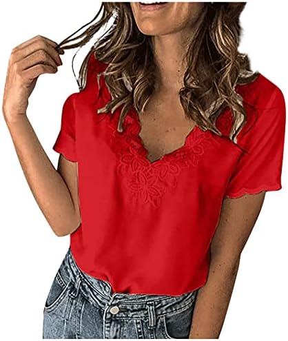 Camisetas femininas Moda de moda Bordado sólido Blush Borse Bordado de Blusa de camiseta em V Tops de camisetas