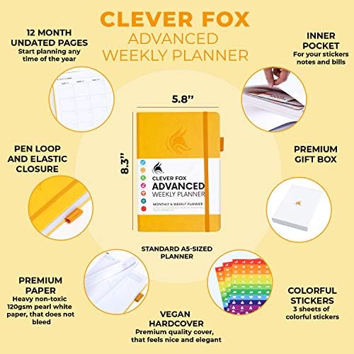 Planejador semanal avançado da Fox Clever - Planejador de metas semanal e mensal sem data para a produtividade diária,