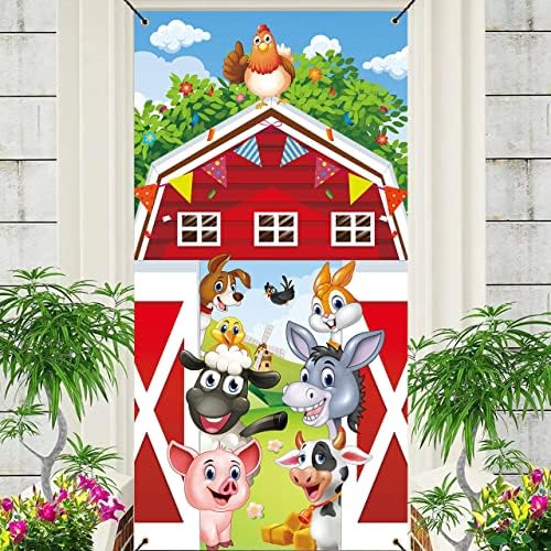 3x6ft desenho animado Red Barn Door Banner Spring Farm Animal Paleira Antecedência