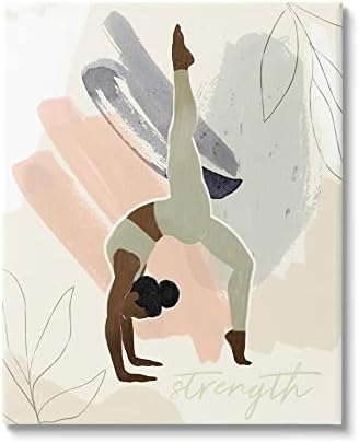 Stuell Industries Stretching Yoga Pose Força Texto Floral Fronteiro, Design de Victoria Barnes