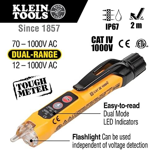 Ferramentas de Knipex 13 72 8 Dispitador de arame forjado, ferramentas de 8 polegadas e Klein NCVT3P Testador de tensão não contato, caneta CA 12-1000V, lanterna, alarmes de LED audíveis e piscantes, clipe de bolso