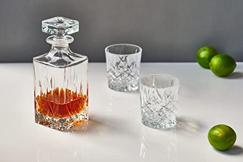 Marquês de Waterford Markham Square Crystal Whisky Decanter com um par de óculos de 11 onças, decantador de uísque gravado