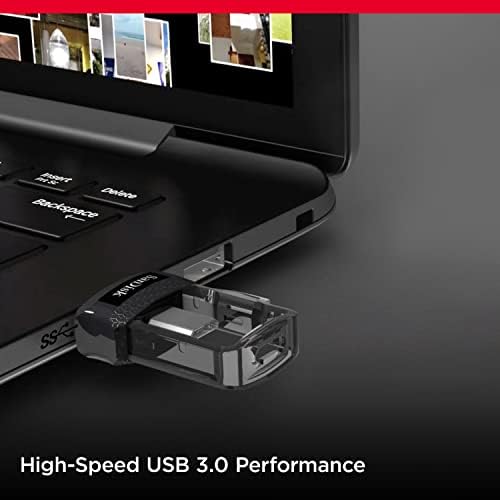 Sandisk 128 GB de unidade dual M3.0 para dispositivos e computadores Android - MicroSB, USB 3.0 - SDDD3-128G -G46, Black