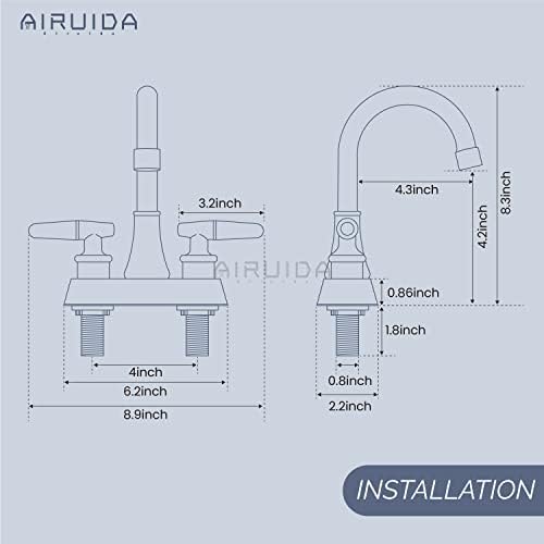 Airuida escovada ouro de 4 polegadas Centronsset pia de banheiro torneira 2 manusear torneira de banheiro com bico giro