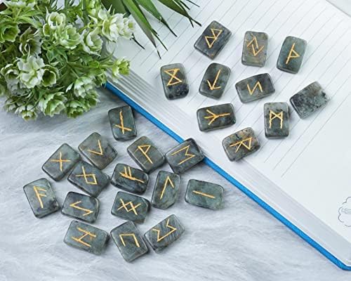 1lb Labradorita Slice polido em massa de pedra natural cru e retângulo Runas de pedra preciosa com 25 PCs Rune Conjunto de gemas