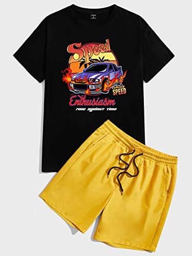 Roupas de duas peças para homens carros & letter Graphic Tee & Drawstring Surfras