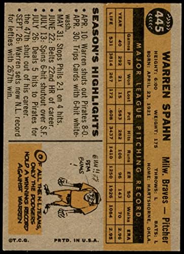 1960 Topps # 445 Warren Spahn Milwaukee Braves Ex/Mt Braves