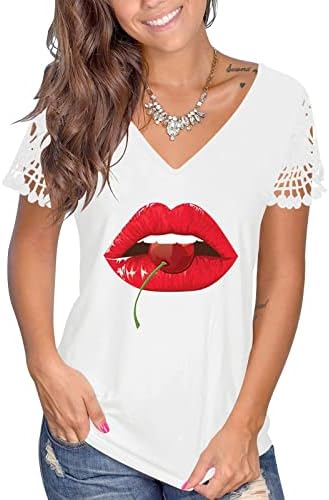 Camisetas nokmopo t para mulheres engraçadas moda casual solto solto em V renda impressa em t-shirt t-shirt top tops