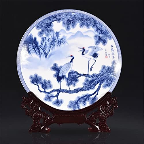 SDGH Plate Ceramic Plate ornamental Placa de decoração chinesa Base de madeira Placa de porcelana Conjunto de casamento Presente de