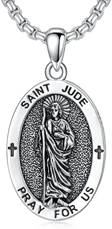 Mistbee Saint Jude/Longinus Colar 925 Sterling Silver Amulrt Medal Pingente Jóias do Dia de Ação de Graças Presentes para