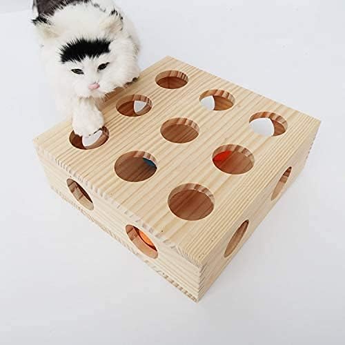 Interativo gato labirinto de brinquedos caixa de madeira Puzzle tratado scratcher peek brincar de brinquedo Kitty Fun