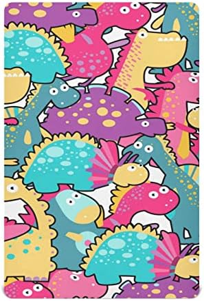 Alaza Dinosaurs fofos lençóis de berço dino colorido Folha de berço para meninos bebês bebês criança, tamanho padrão 52 x 28 polegadas