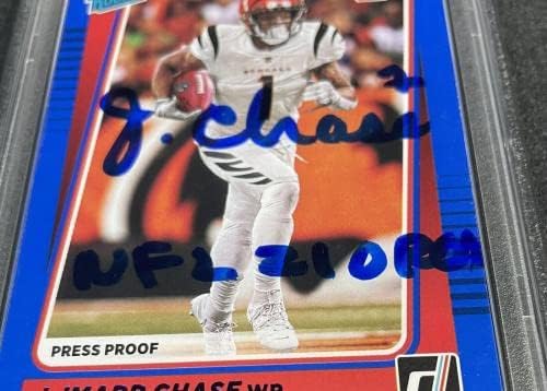 Ja'Marr Chase Donruss 262 Cartão de futebol assinado PSA 10 NFL Roy Prova Blue - Cartões de novato autografados de futebol