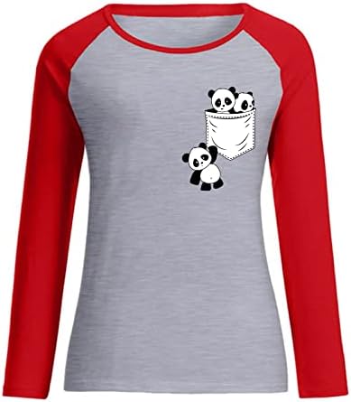 Tops de pulôver panda para mulheres de manga longa bloco de cores panda impressão camisetas