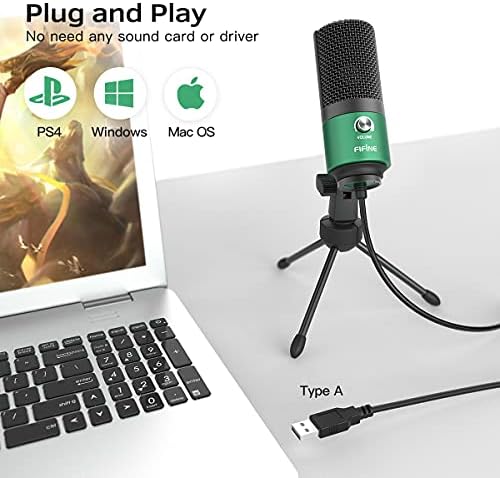 Microfone de gravação Fifine e microfone de jogo, microfone de computador PC USB com controle de ganho para transmissão,