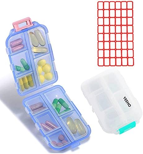 Caixa da pílula Yeeho - Caixa de recipiente de comprimidos portáteis de pequenos suplementos com 10 compartimentos - Medicina Dispensador