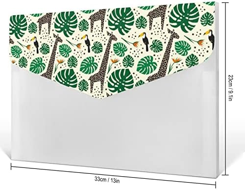 Girafas toucans e folhas de palmeira expandindo a pasta de arquivos 6 bolsos de grande capacidade Etiquetas de acorde