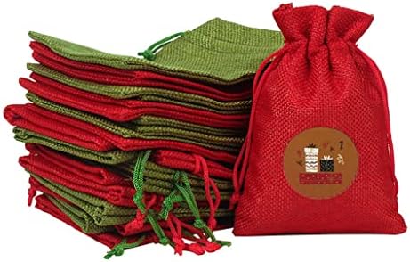 Conjunto de bolsas de calendário de advento de Natal Chengzui, adesivos de sacos de linho Kit de corda de clipes de madeira para presente